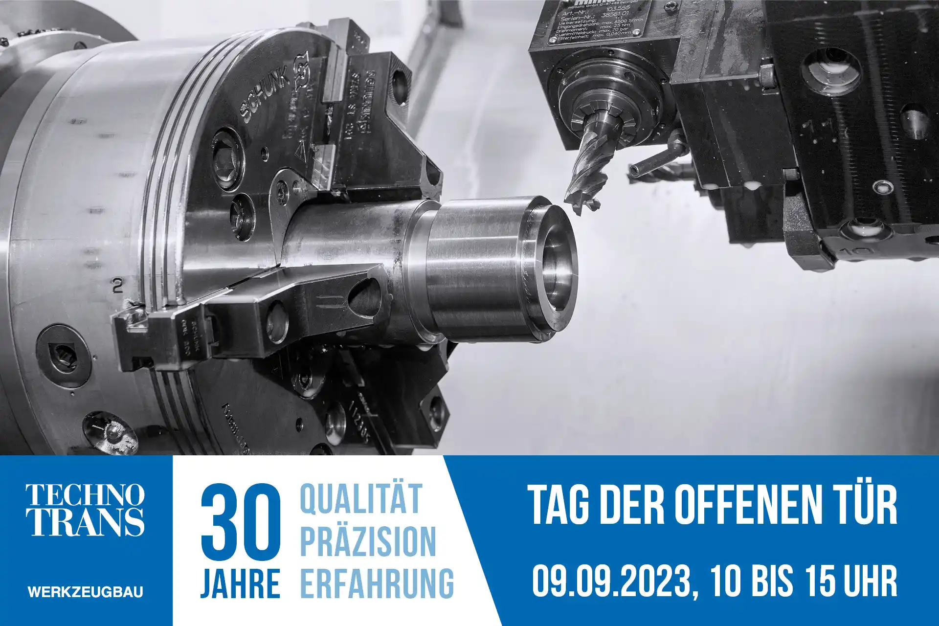 Flyer zum Firmenjubiläum: 30 Jahre Technotrans Werkzeugbau GmbH - Tag der offenen Tür am 09.09.2023 von 10 bis 15 Uhr